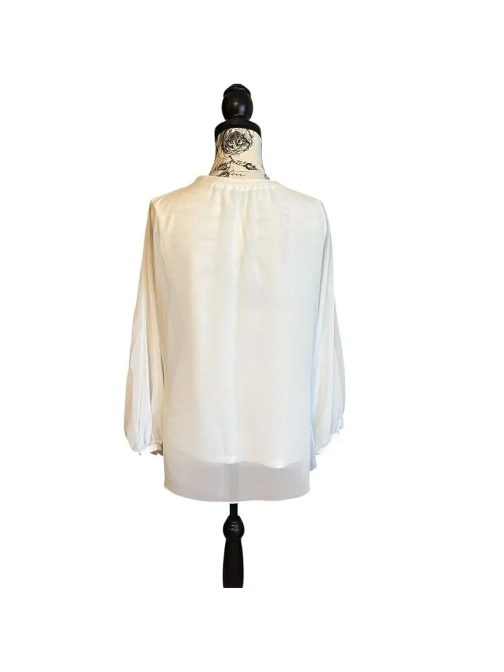 Zara Classic Blouse Puff Sleeves Gathered Neck Flowy White Size S